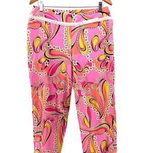 MOD Bamboo Traders Pink Paisley Floral Cropped Pants sz 12 Retro Stretch